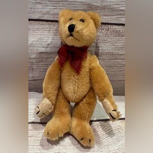 Vintage 1990 The Boyds Collection Small Brown Jointed Teddy Bear w/ Red Bow 6”
